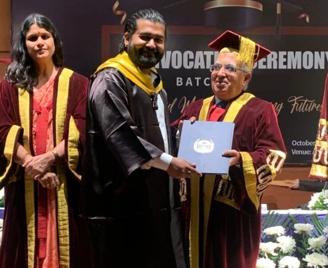 Advocate Manish Jha receiving his Master of Laws (LL.M.) degree at the convocation ceremony